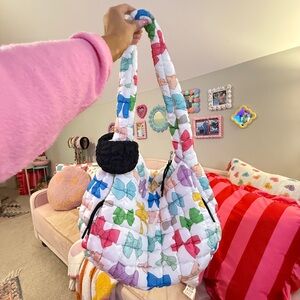 Colorful Bow Print Puffer Tote